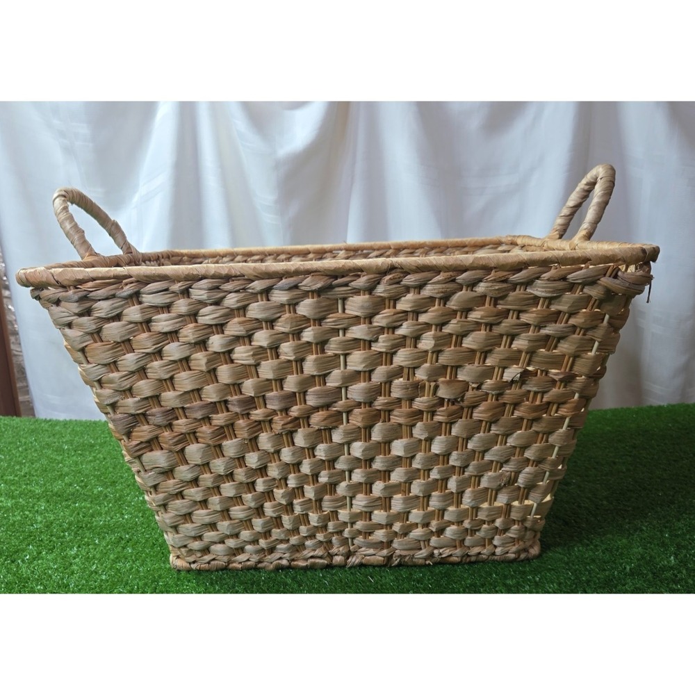Handwoven Water Hyacinth Storage Basket Rectangular Organizer with Handles Large
